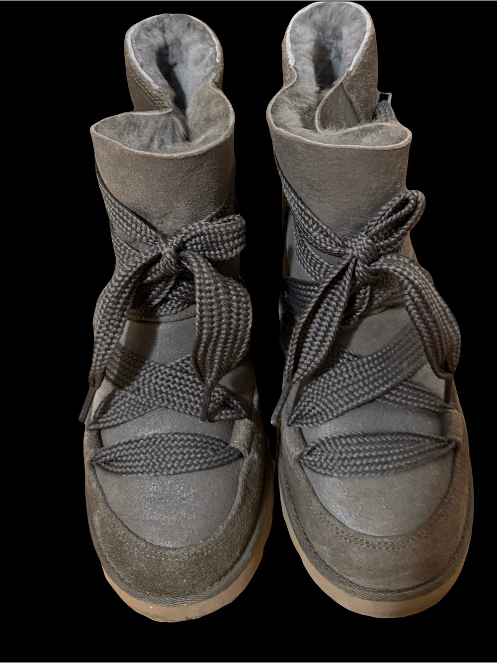 Women’s uggs Gray Suede Lace-Up Winter Boots wedges dark olive/ hunter green